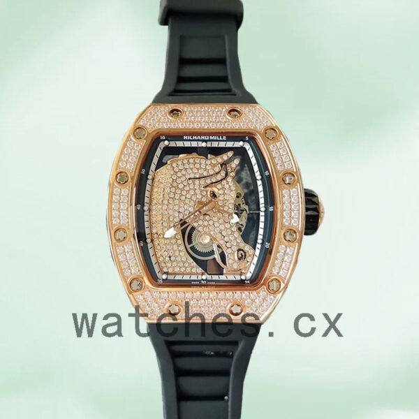 Richard Mille RM52-02 Around 43mm Men RM52-02-009 Rose Gold-tone/Silver-tone Rubber Band Replica Watches