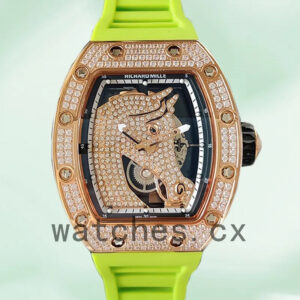 Richard Mille RM52-02 Men Around 43mm RM52-02-010 Rubber Band Rose Gold-tone/Silver-tone Replica Watches