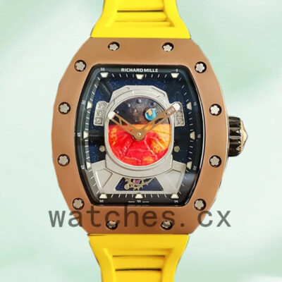 Richard Mille RM52-05 RM52-05-001 Around 50*42mm Men Rose Gold-tone Mars Earth Dial Replica Watches