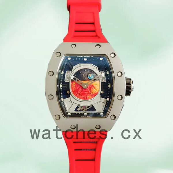 Richard Mille RM52-05 RM52-05-006 Around 50*42mm Men Silver-tone Rubber Band Replica Watches