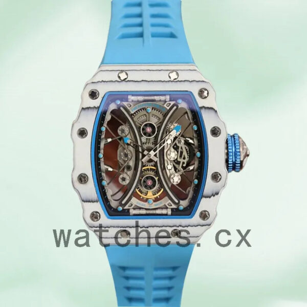 Richard Mille RM53-01 Men Around 50*43mm RM53-01-004 White Rubber Band Replica Watches