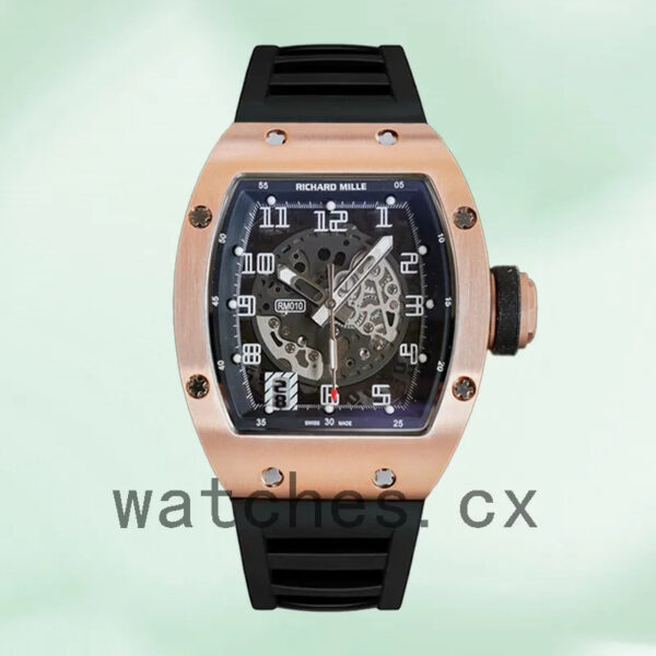 Richard Mille RM010 Around 50*40mm Men RM010 Rose Gold-tone Rubber Band Replica Watches
