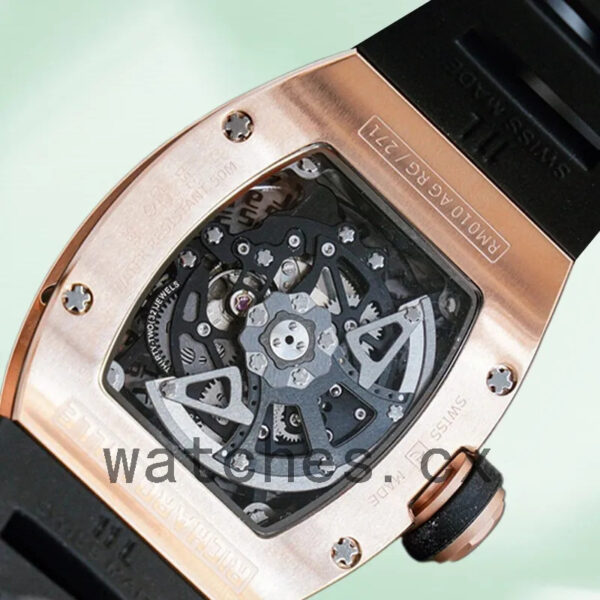 Richard Mille RM010 Around 50*40mm Men RM010 Rose Gold-tone Rubber Band Replica Watches - Image 4