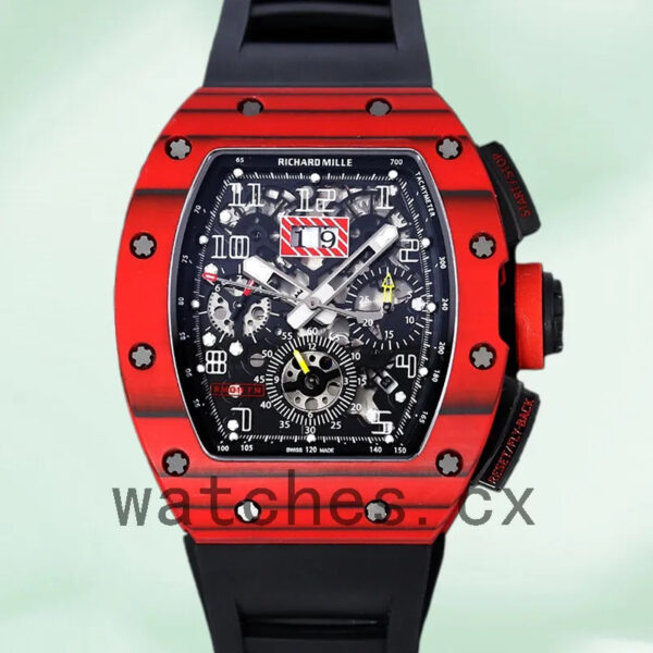 Richard Mille RM 011 Men 50*40mm RM 011-033 Red Rubber Band Replica Watches