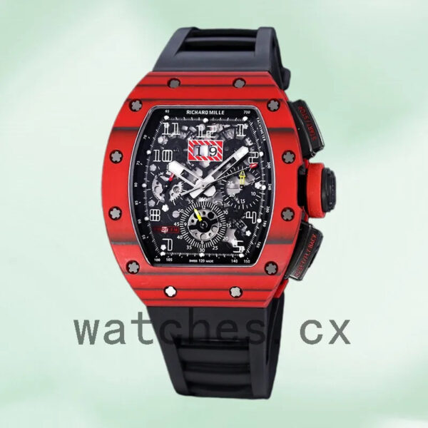 Richard Mille RM 011 Men 50*40mm RM 011-033 Red Rubber Band Replica Watches