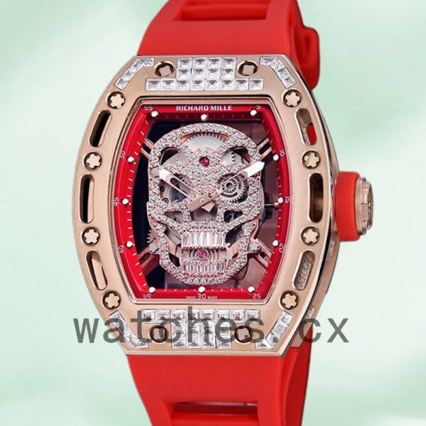 Richard Mille RM 052 RM 052-012 50*42mm Men Diamonds Skull Dial Rubber Band Replica Watches