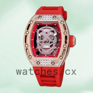 Richard Mille RM 052 RM 052-012 50*42mm Men Diamonds Skull Dial Rubber Band Replica Watches