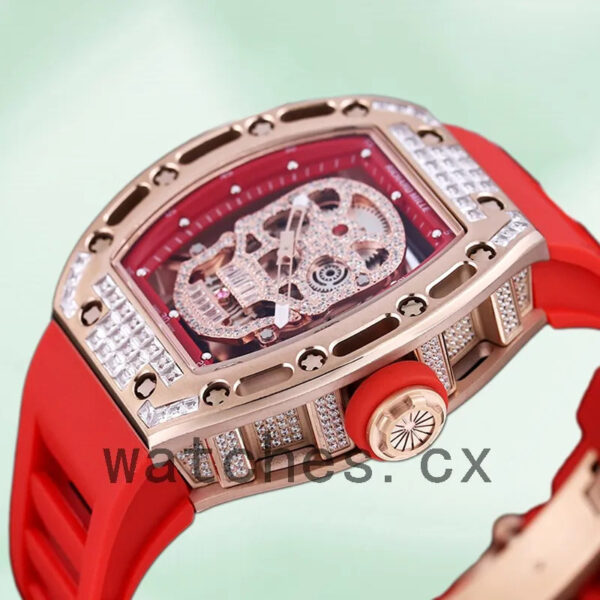 Richard Mille RM 052 RM 052-012 50*42mm Men Diamonds Skull Dial Rubber Band Replica Watches