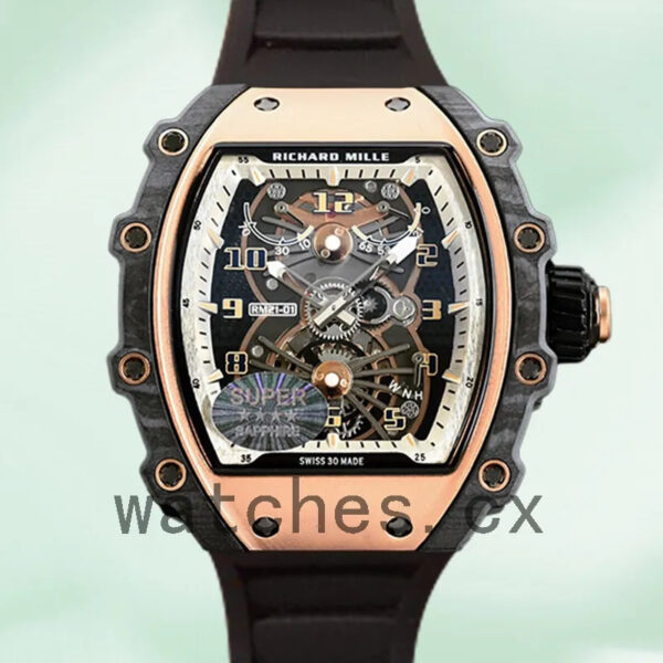 Richard Mille RM21-01 Around 50*40mm RM21-01 Men Black Rubber Band Replica Watches
