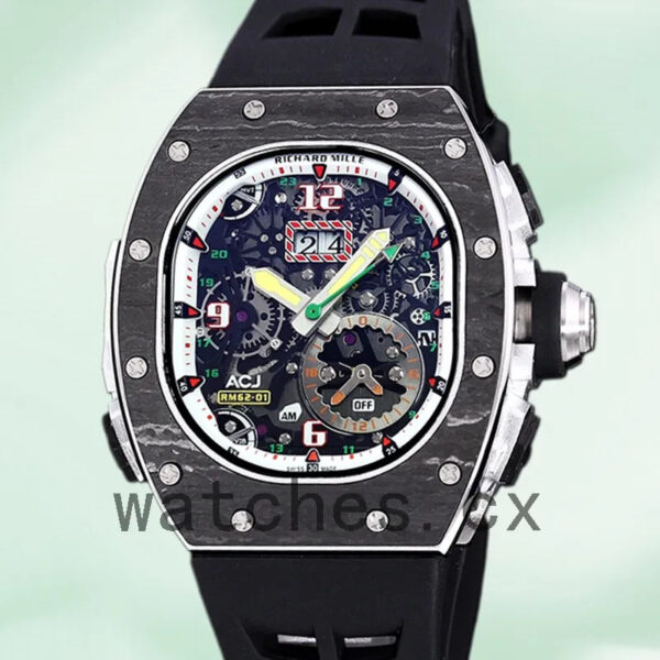 Richard Mille RM 62-01 50*42mm Men RM 62-01-004 Rubber Band Transparent Dial Replica Watches