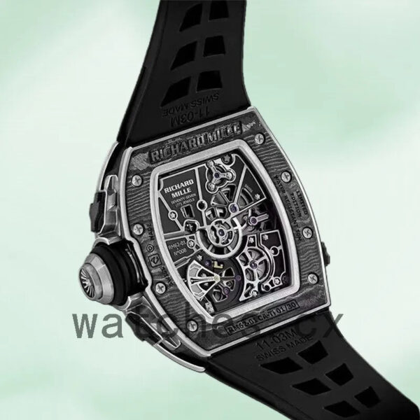 Richard Mille RM 62-01 50*42mm Men RM 62-01-004 Rubber Band Transparent Dial Replica Watches - Image 4