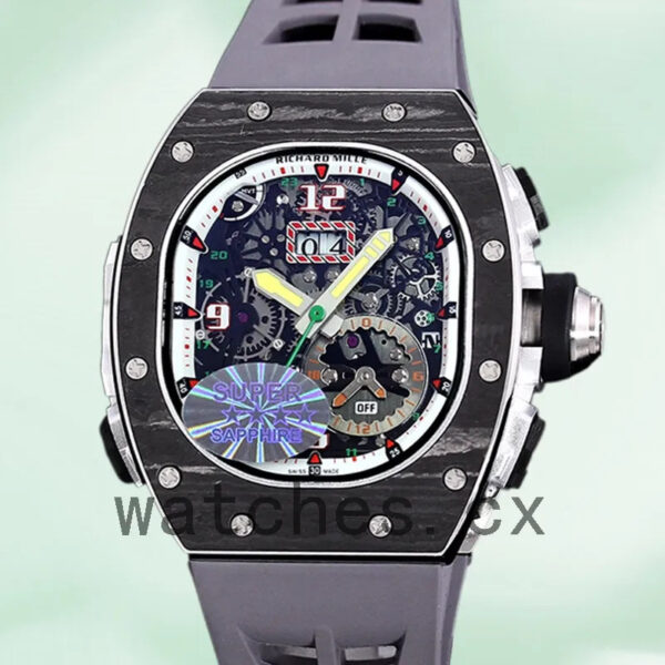 Richard Mille RM 62-01 RM 62-01-007 Men 50*42mm Rubber Band Transparent Dial Replica Watches