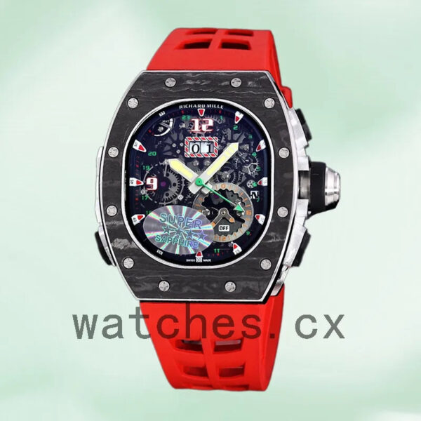 Richard Mille RM 62-01 RM 62-01-009 50*42mm Men Rubber Band Black Replica Watches - Image 3