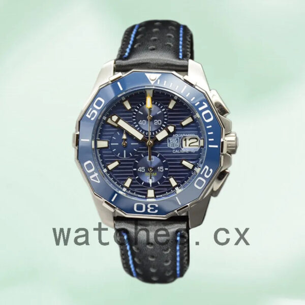 Tag Heuer Aquaracer CAY211A-002 Men 43mm Blue Dial Leather Strap - Image 2