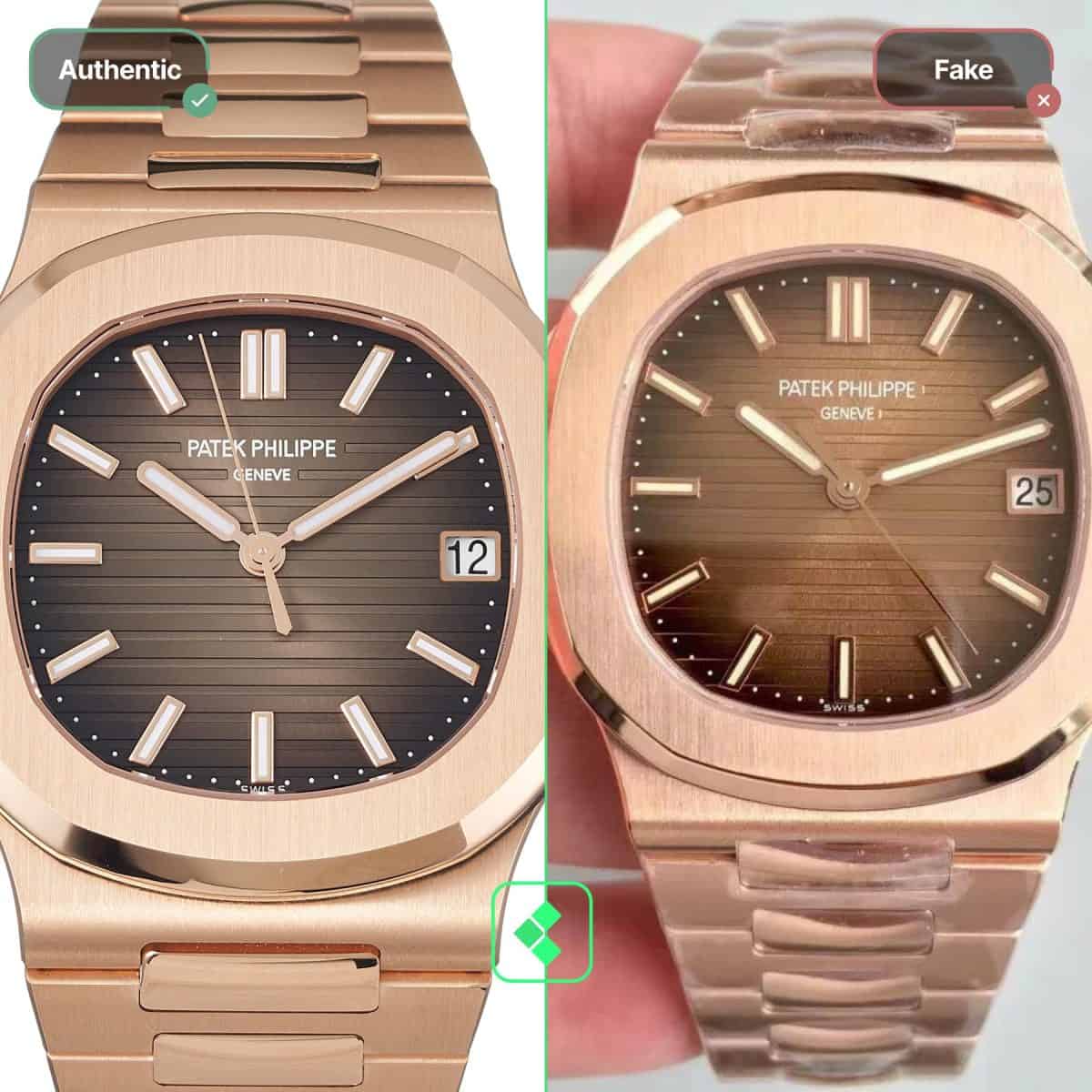 Comparison of Patek Nautilus original vs. 1:1 swiss replica best